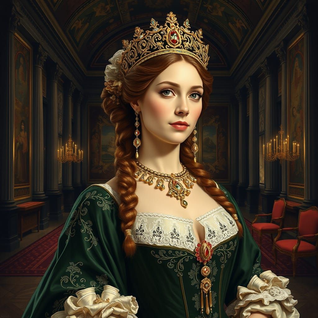 Elegant Renaissance Lady in Opulent Chamber
