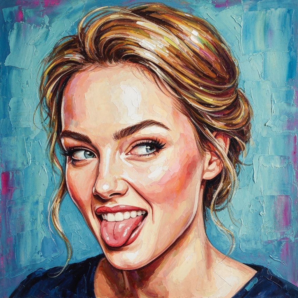 Whimsical Woman Grimacing Playfully in Vibrant Gouache