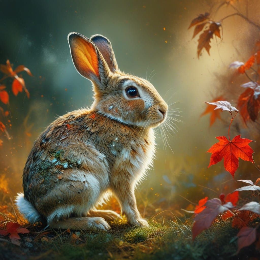 Whimsical Autumn Bunny in Hyper-Realistic Oil Painting Style