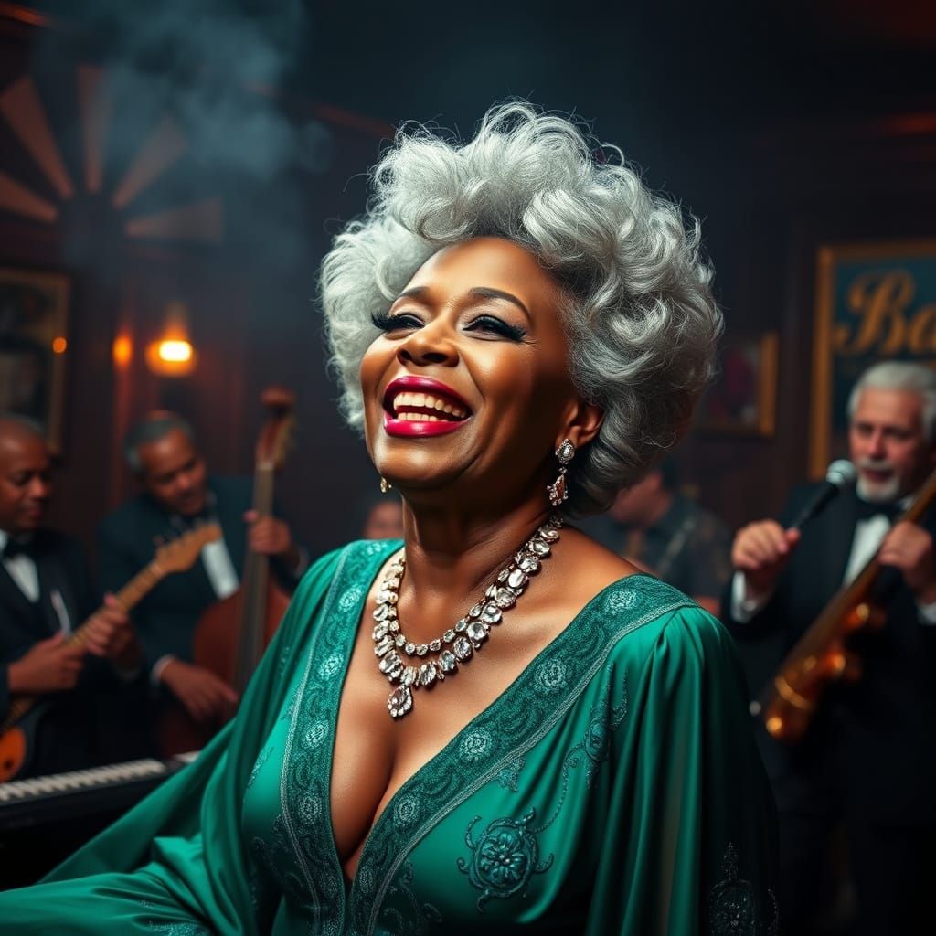 Soulful Blues Singer in Emerald Gown