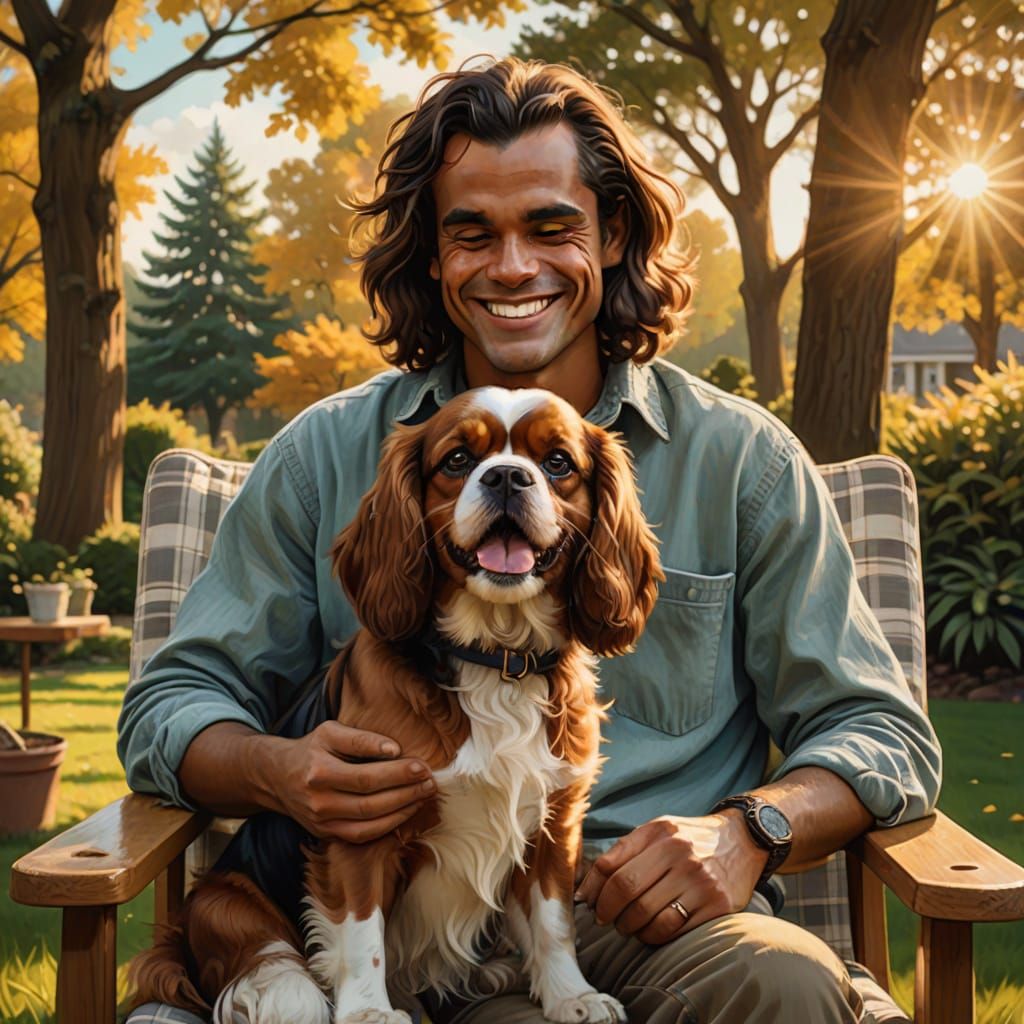 Man and Dog in Digital Painting Style