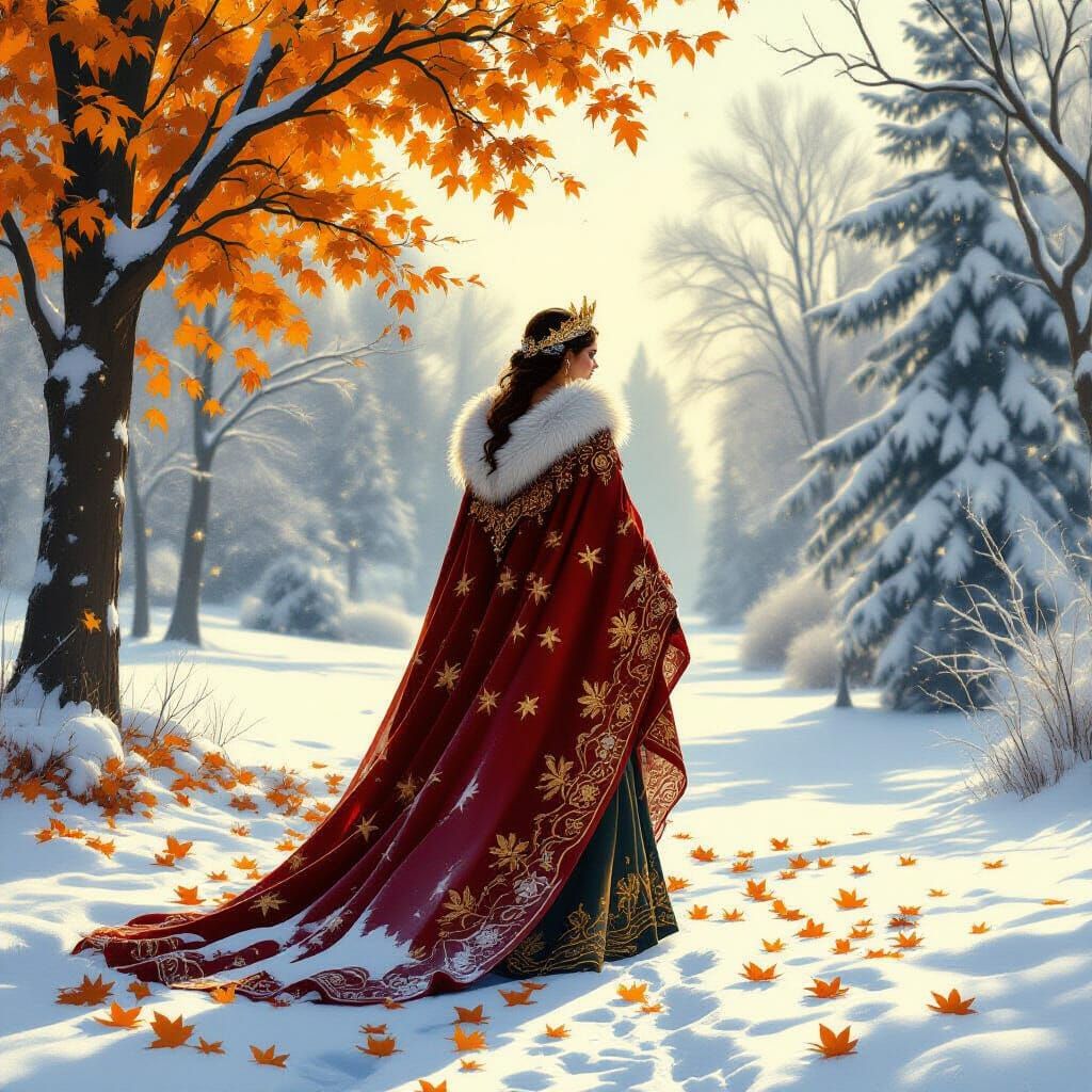 Majestic Queen Autumn Transitions to Winter Landscape