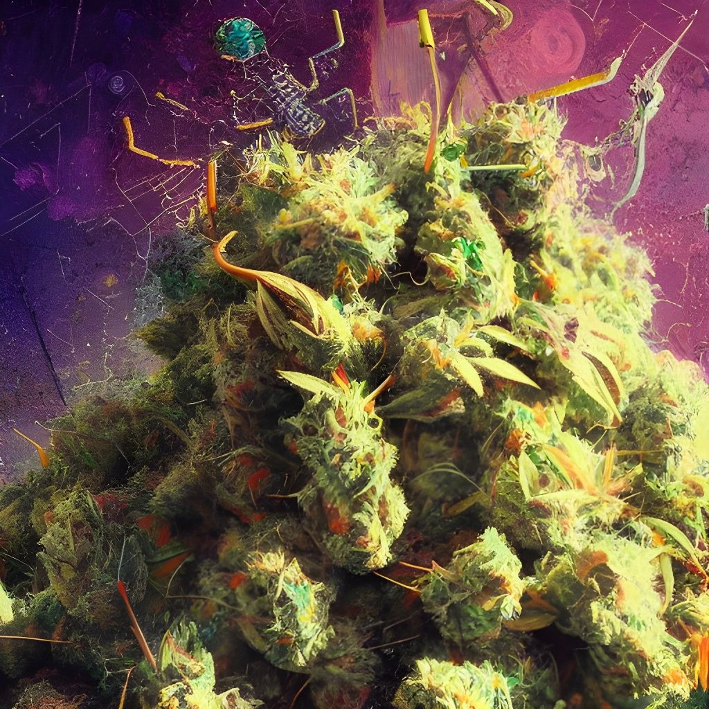 Intricate Cannabis Pile in Mixed Media Style