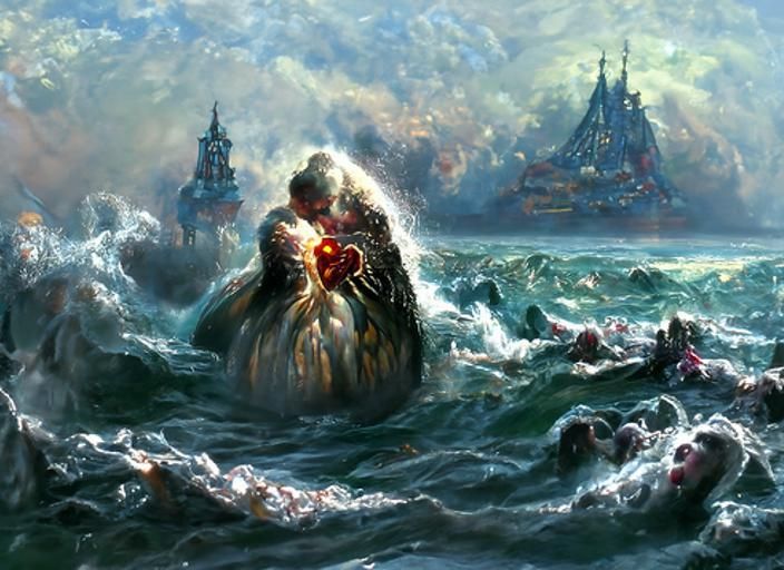 Ocean Heart: Ethereal Fantasy Oil Painting