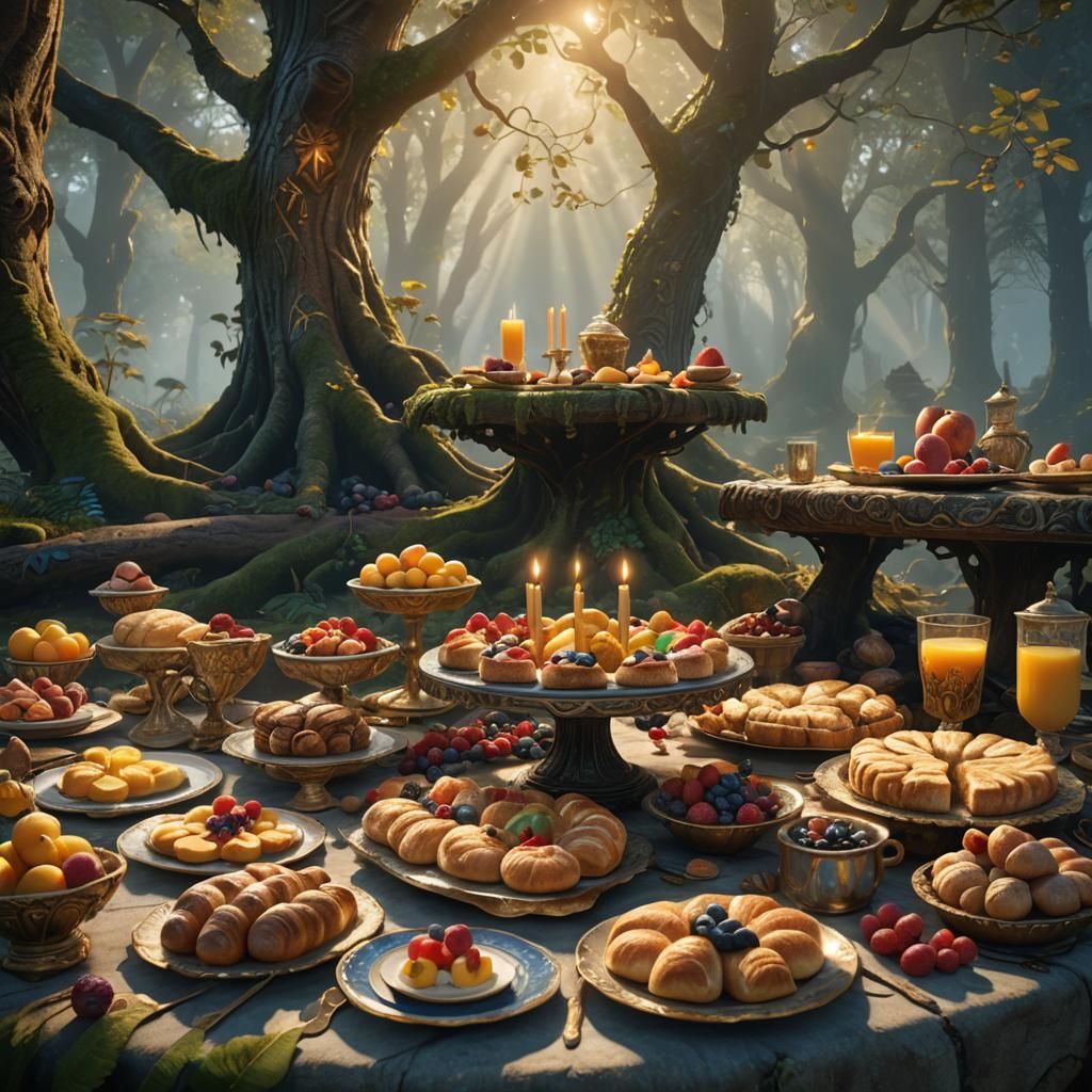 Fantasy Breakfast in Fairy Tale Forest: Art Nouveau