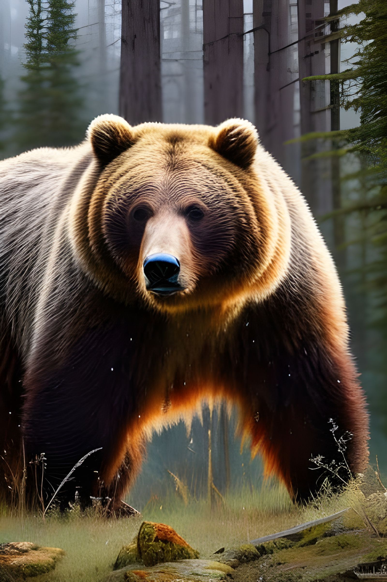 Mother Grizzly Bear and Cub: Hyperdetailed Digital Art