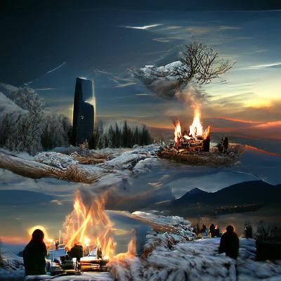 Winter Solstice Bonfire: Detailed Matte Painting