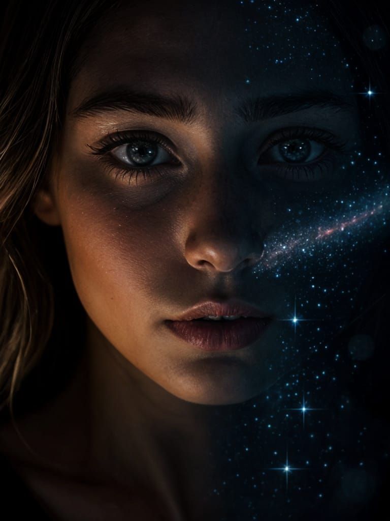 Galactic Goddess Captured in Starry Low-Light Portrait