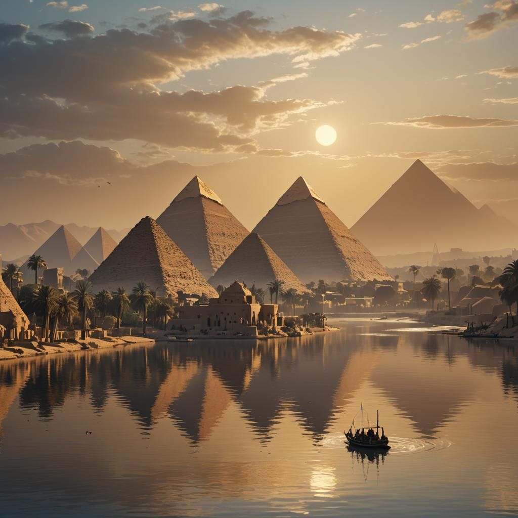 Nile River Embraces Pyramids: Fantasy Concept Art
