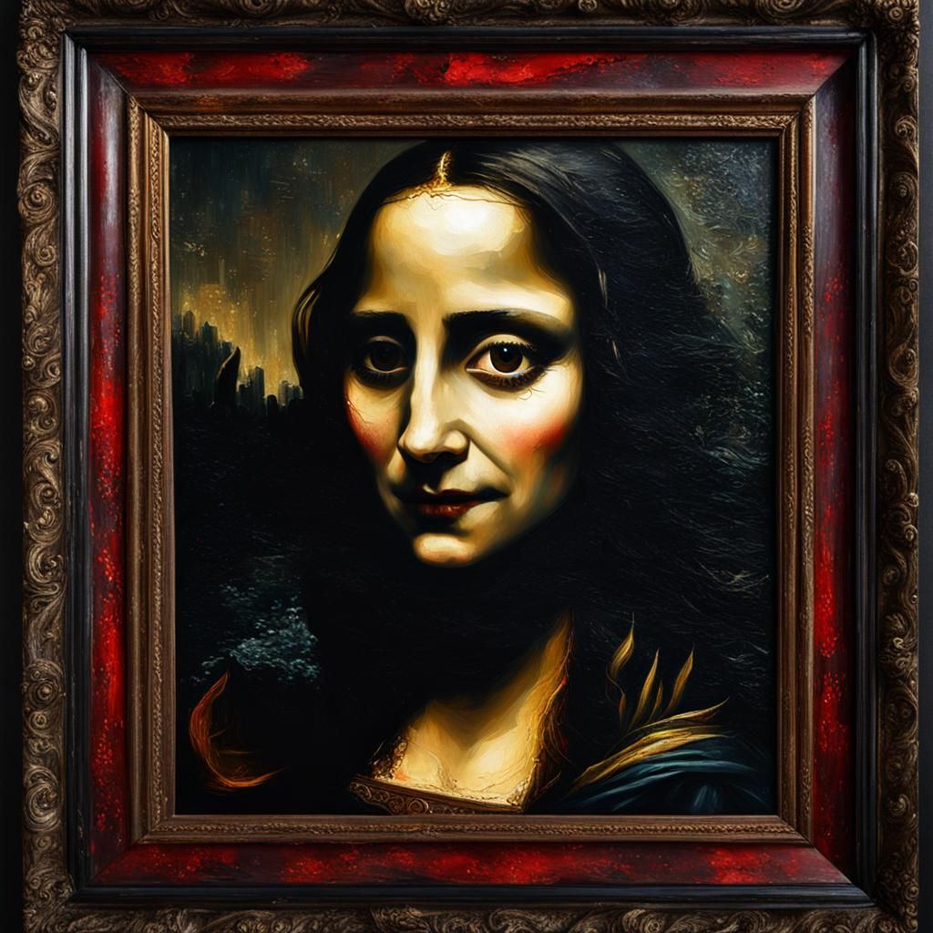 Eerie Mona Lisa Portrait with Blood Tears