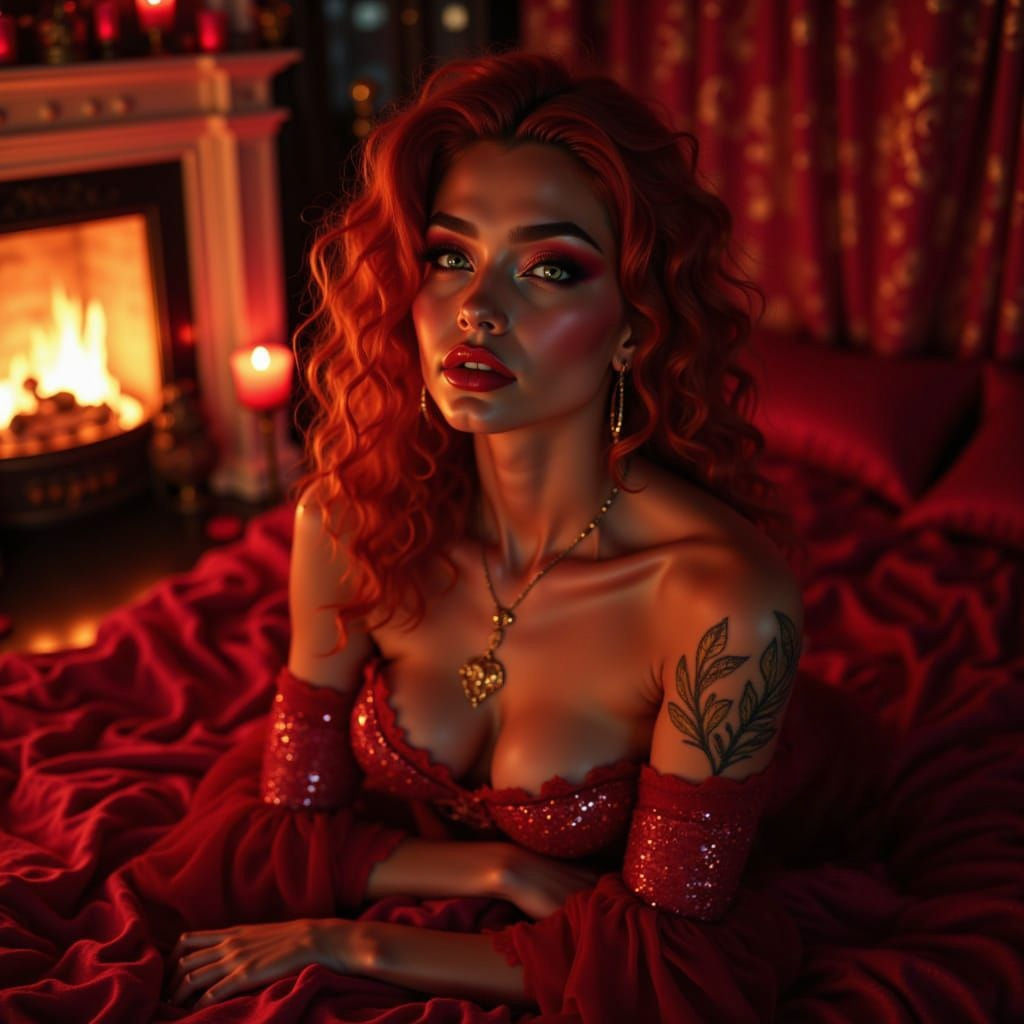 Beguiling Succubi Queen in Opulent Candlelit Bedroom