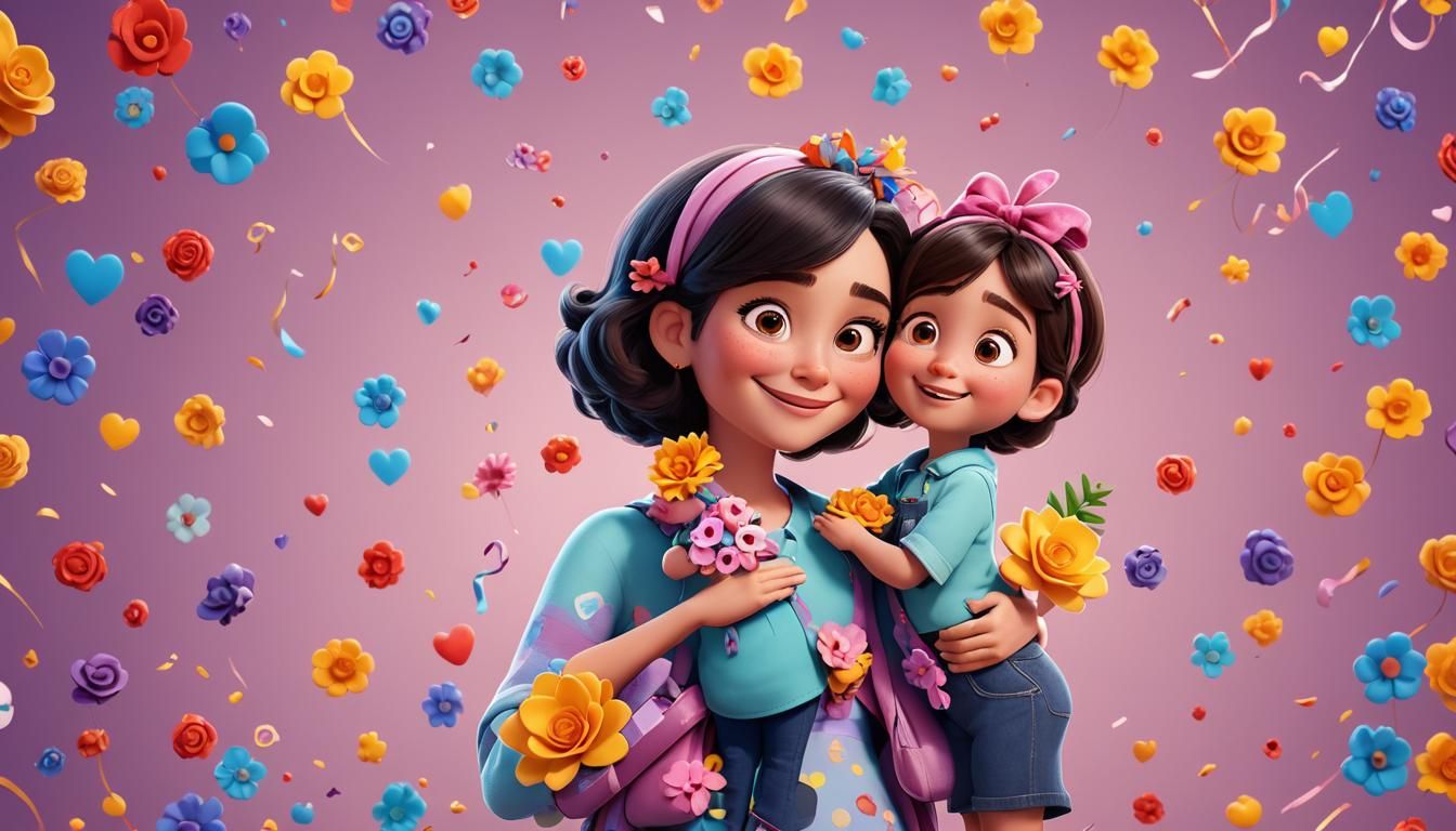 Cute Cartoon Mommy Happy Mother's Day in 3D