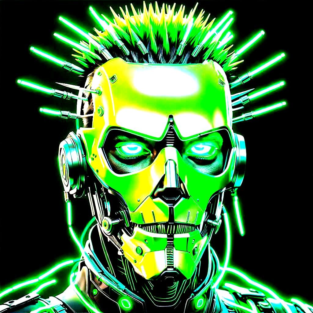 Cybernetic Man with Neon Mask in Sci-Fi Style