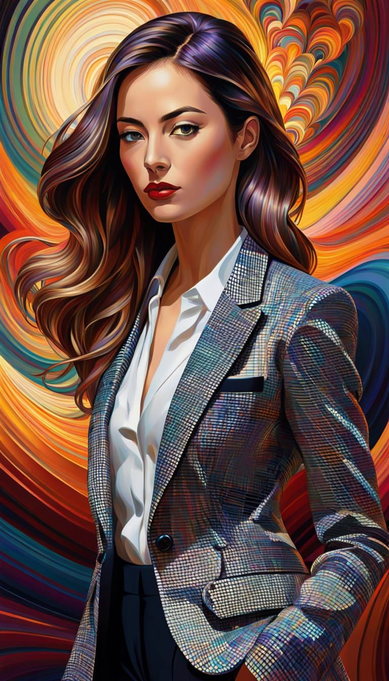 Neo-Impressionist Woman in Suit with Warm Colors