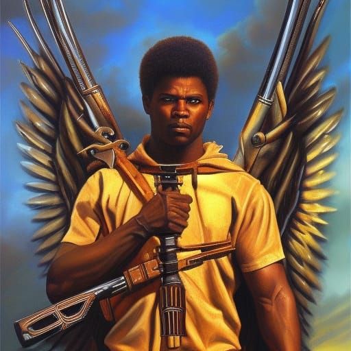 Archangel Michael with Weapons as Oil Painting