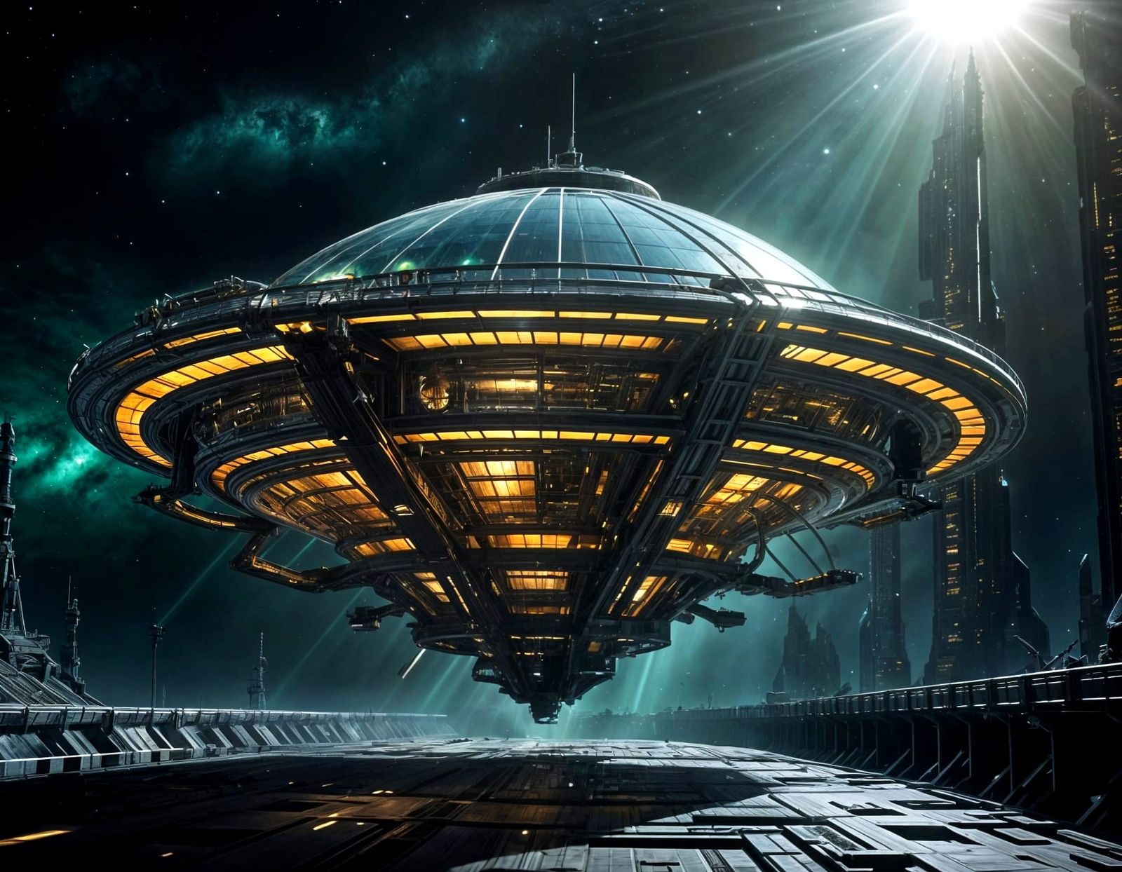 Space Station Orbiting a Colossal Gas Giant