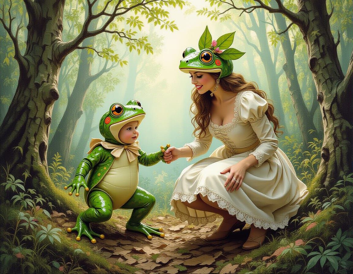 Frog Costume Fantasy in Forest, Fairytale Art