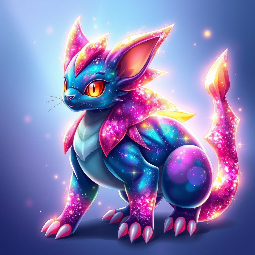 Galactic Dragon-Cat Pokémon with Iridescent Fur