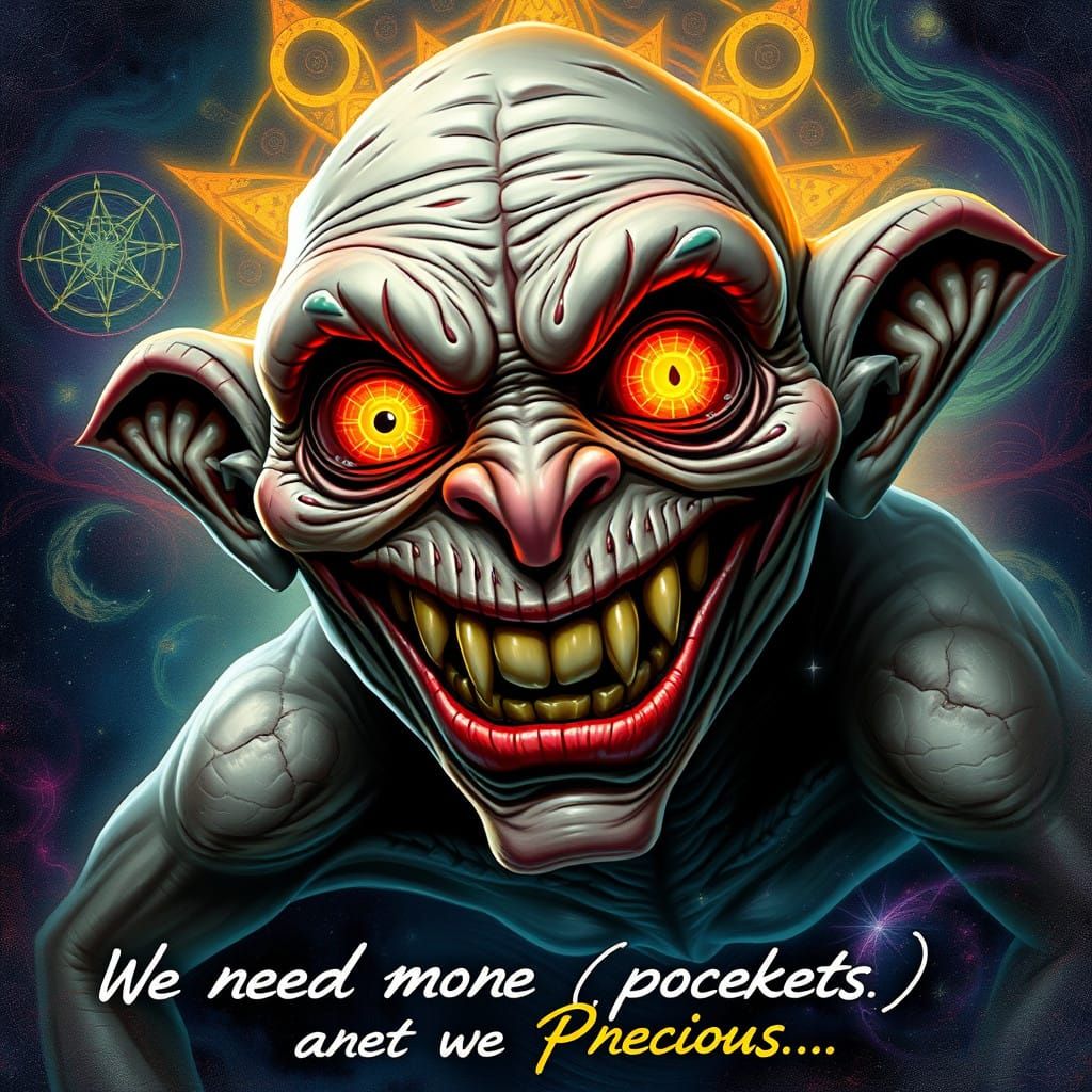 Gollum's Twisted Grin in Hyperrealistic Style