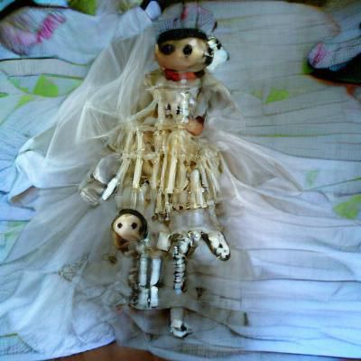 Bone Doll in Wedding Dress with Button Eyes