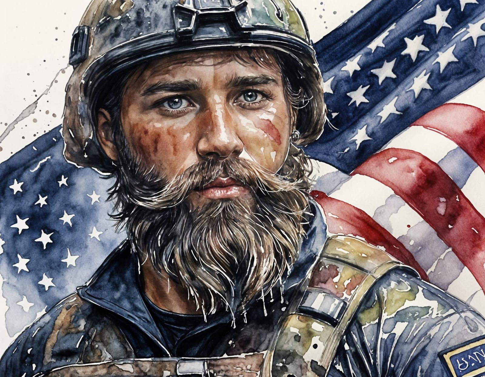 Navy SEAL Portrait in Watercolor Style