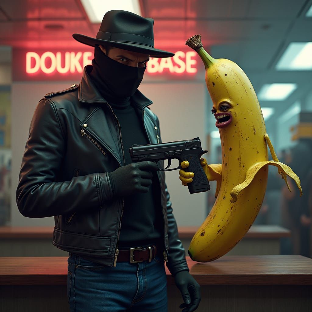 Hyperrealistic Banana Heist in a Vibrant, Splashy Art Style