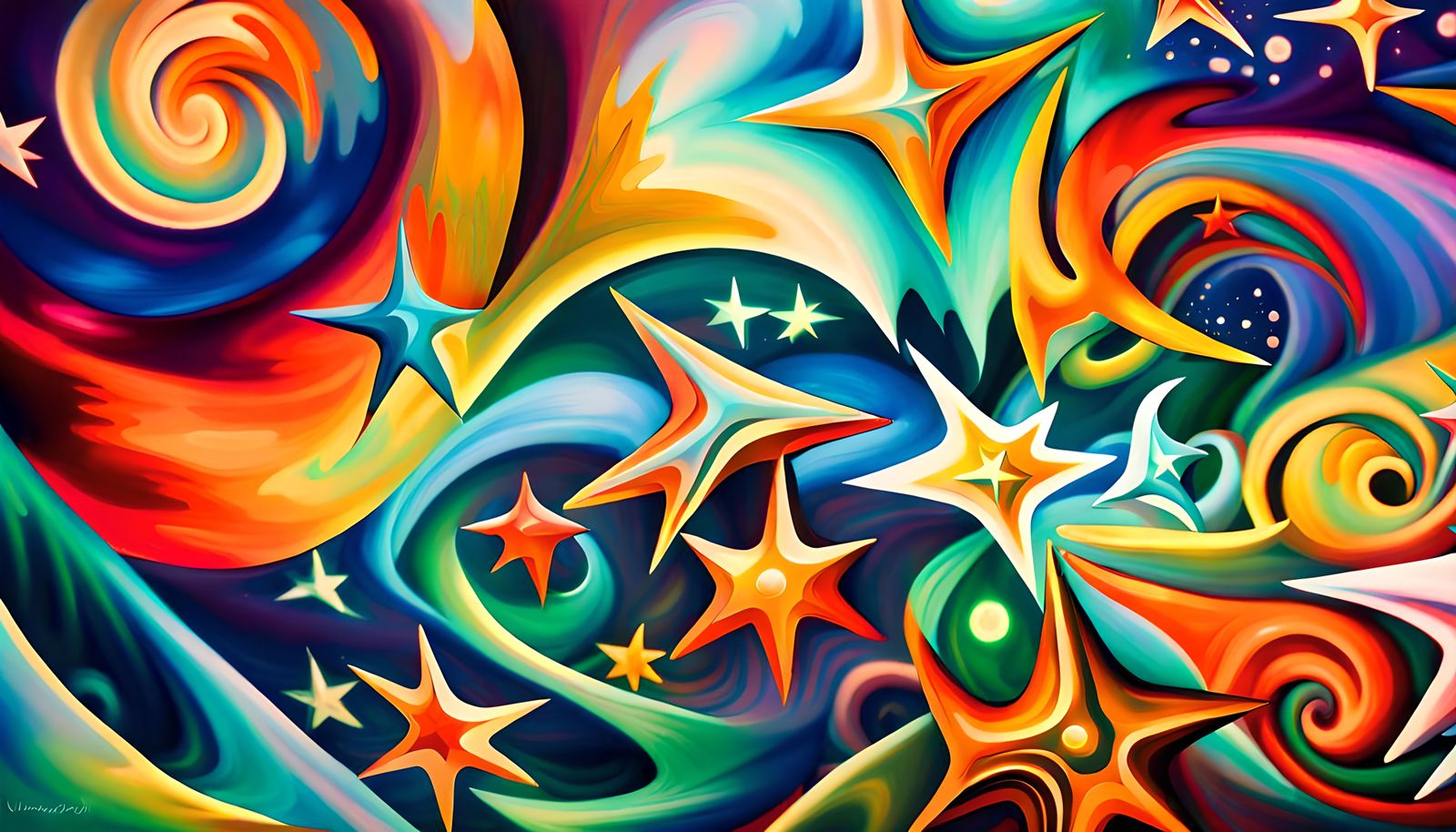 Iridescent Stars in Electromagnetic Maelstrom as Impasto Pai...