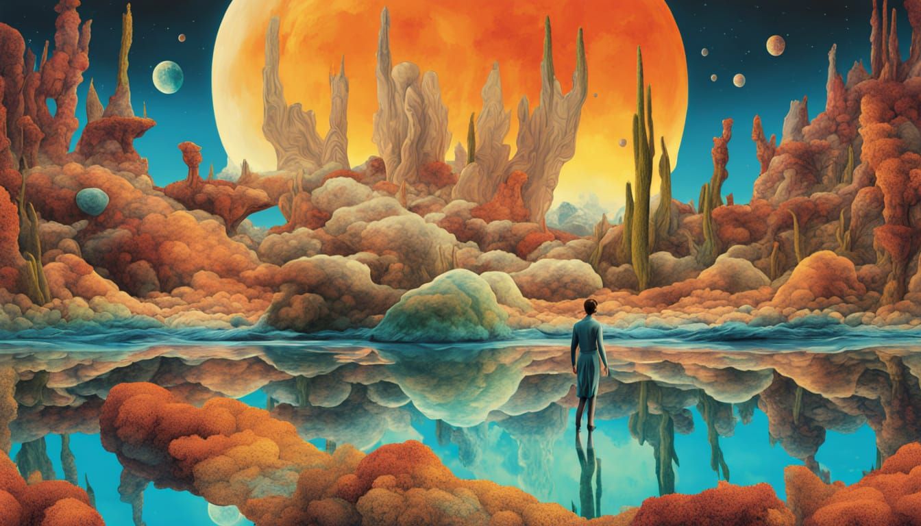 Figure with Cracked Earth Revealing Bioluminescent Oasis