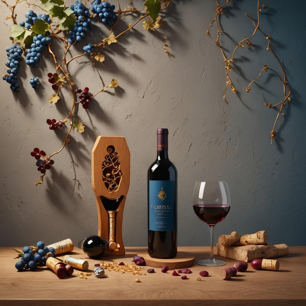 Minimalist Cork Opener with Wine in Fantasy Style