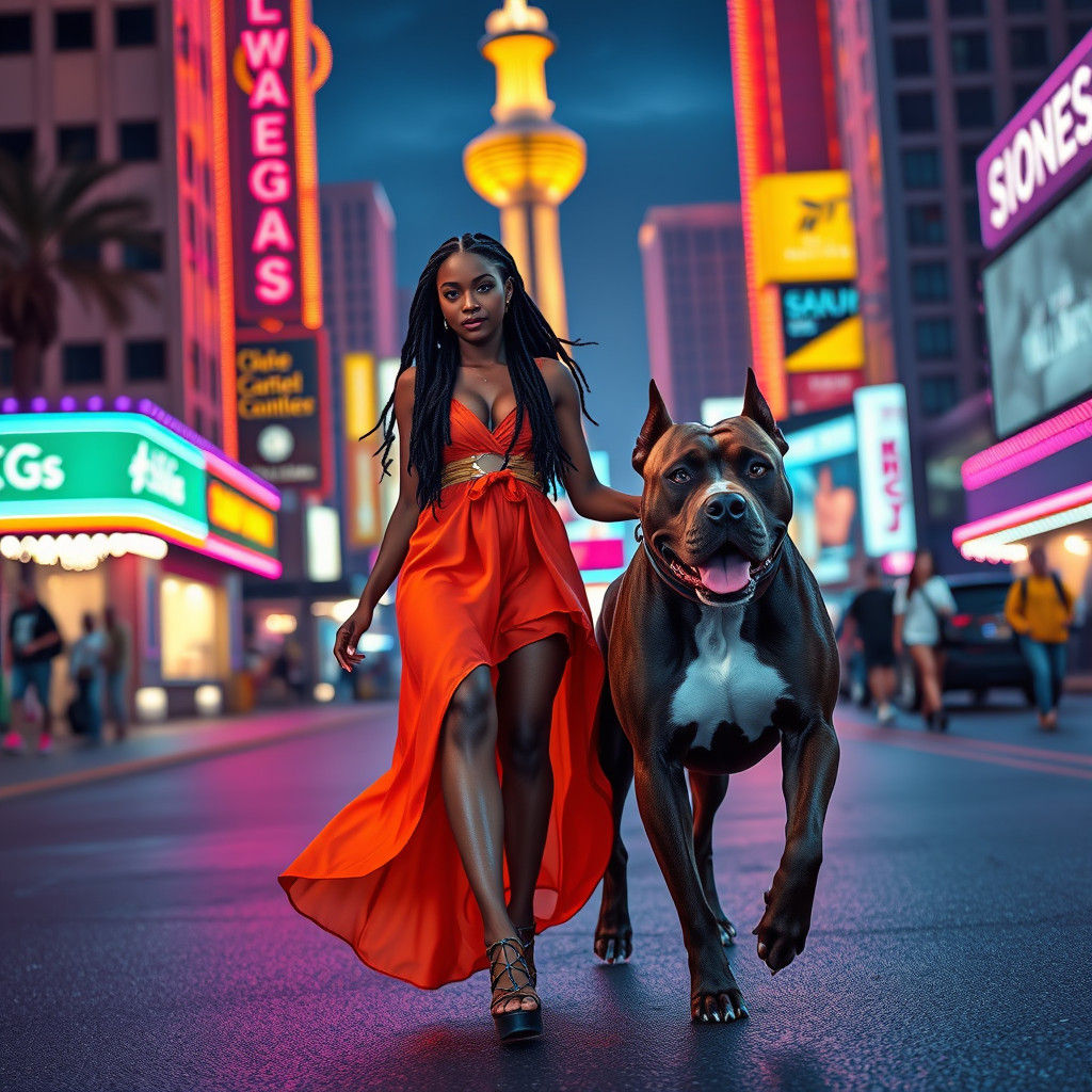 Woman and Pitbull in Las Vegas: Hyper-Realistic Matte Painti...