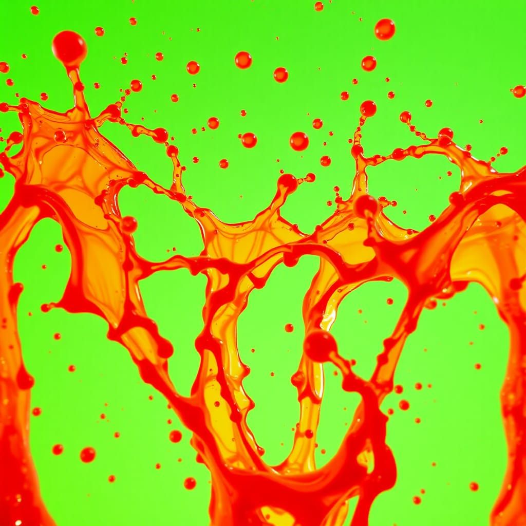 Fluorescent Orange Splashes on Green Backdrop