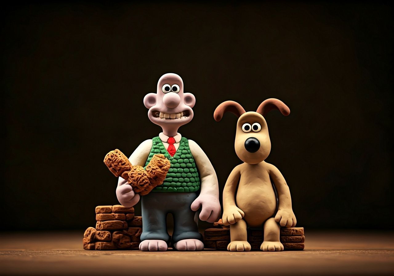 Wallace and Gromit in Detailed Claymation Style