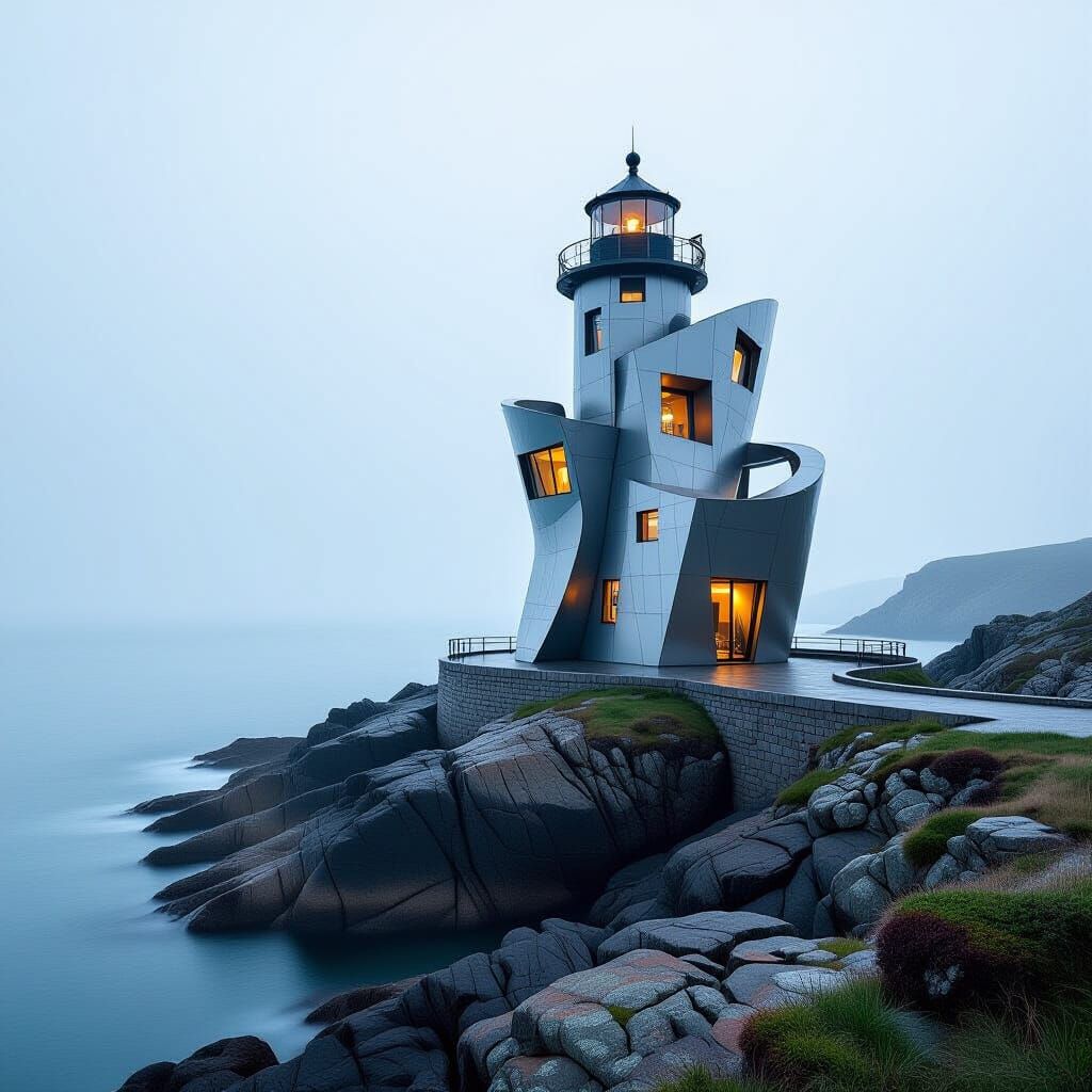 Lighthouse Inspired by Frank Gehry's Deconstructivist Style