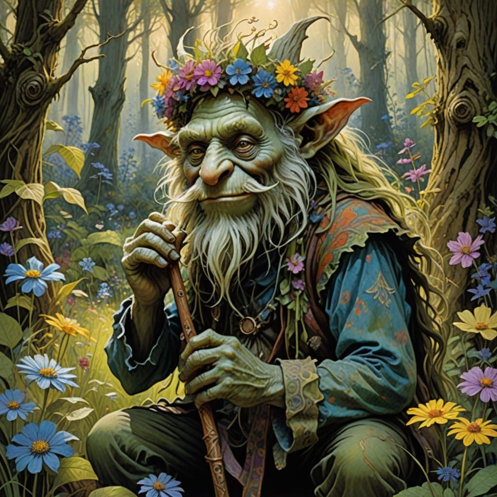 Fantastical Forest Musician in Whimsical Style