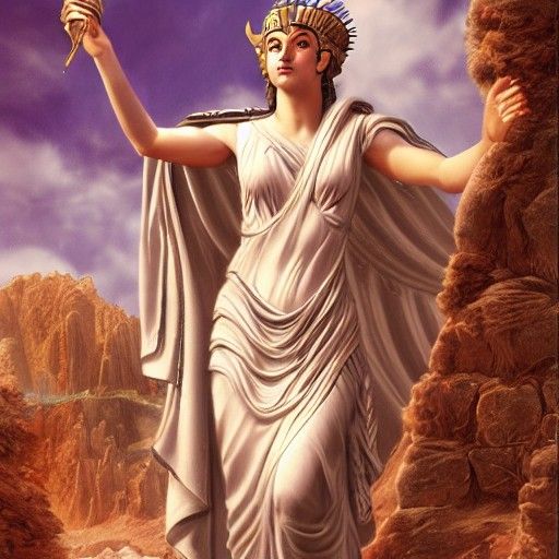 Athena, Goddess of Wisdom, in Cinematic Matte Painting