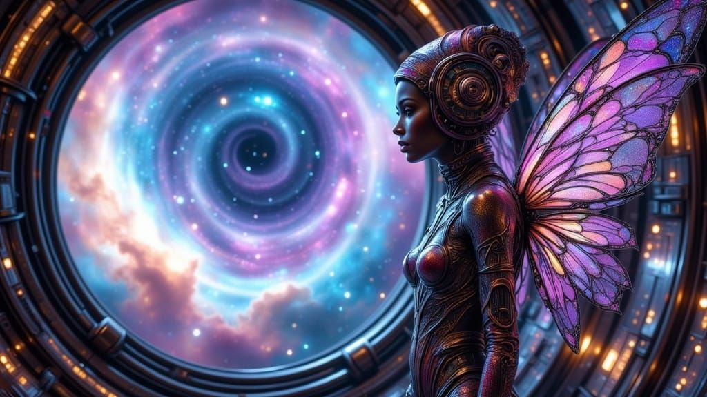 Cyborg Fairy Punk Astronaut in Retro Rocket