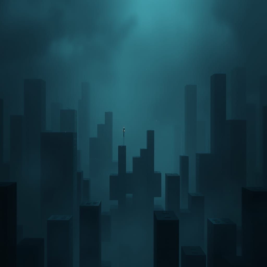 Tetris Cityscape in Dark, Ominous Style