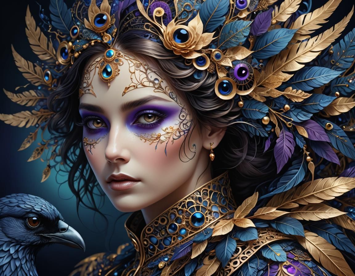 Woman with Crow Eyes in Abstract Vector Fractal