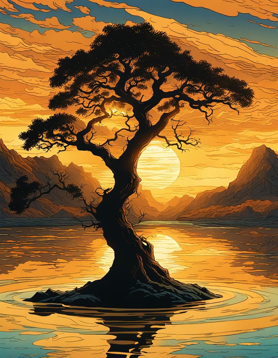 Lone Tree Dances on Water: Digital Concept Art