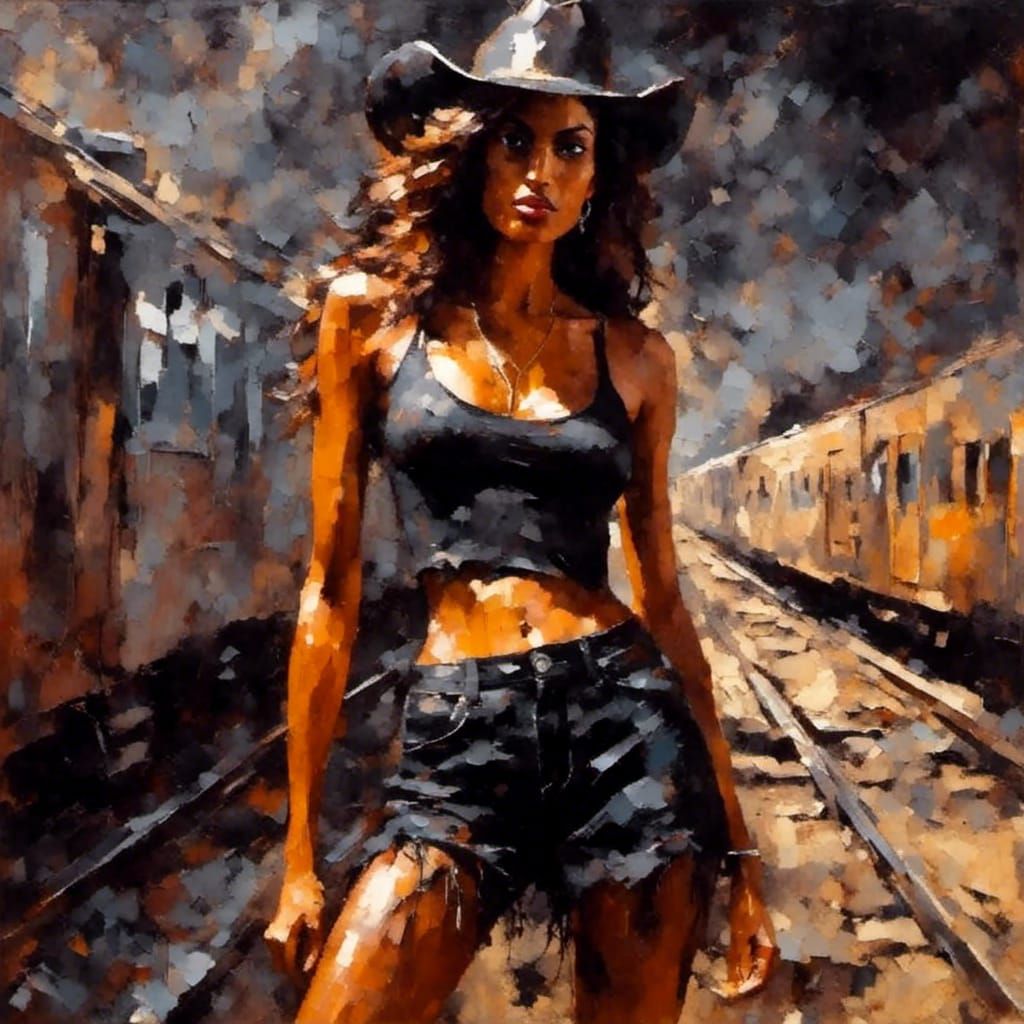 Impasto Painting: Woman Between Trains