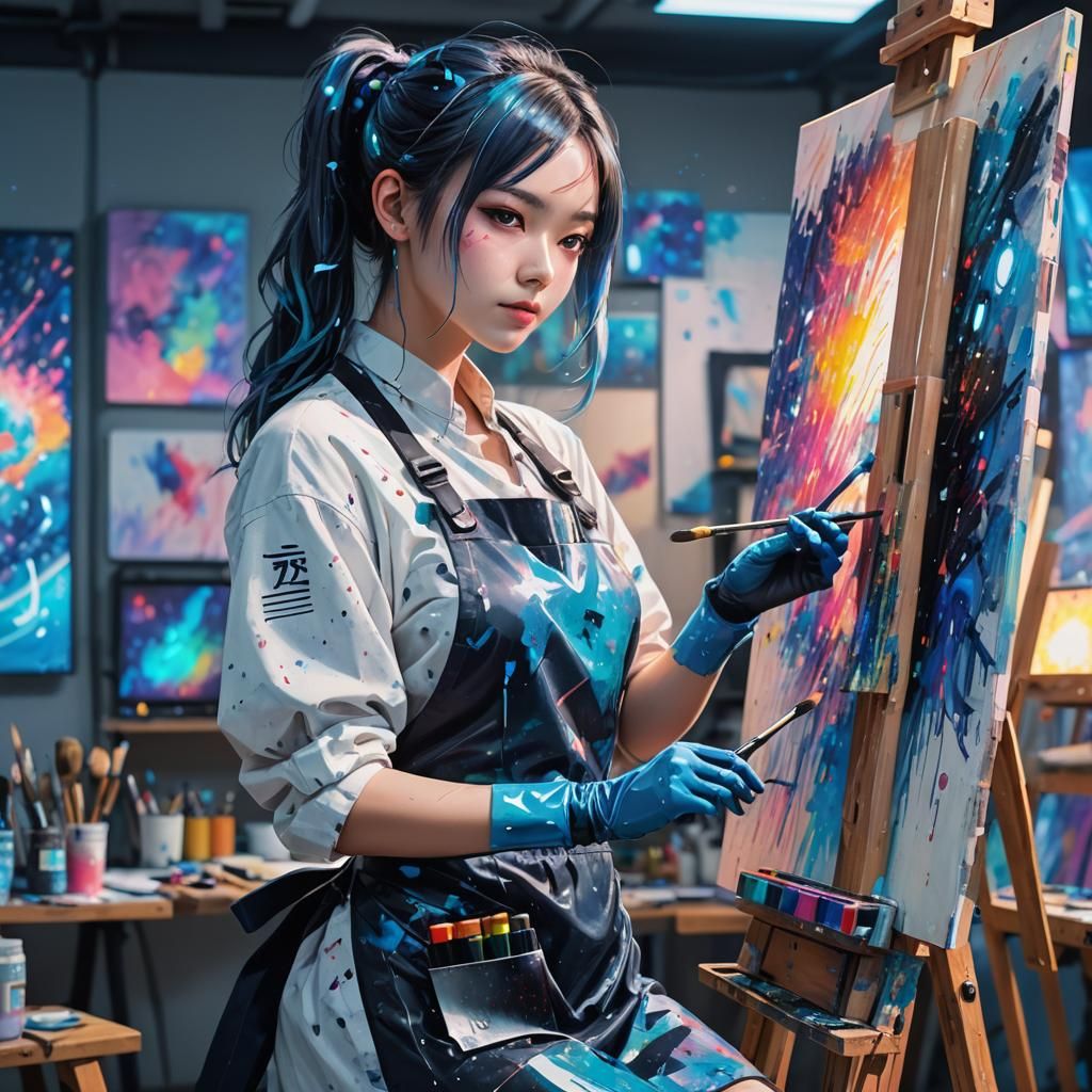Android Painter: Futuristic Concept Art in Anime Style