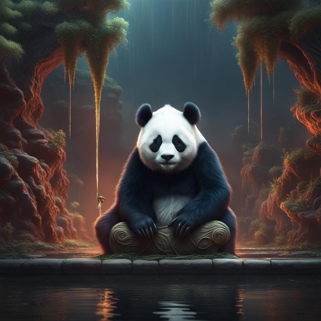 Detailed Matte Painting of a Sad Panda