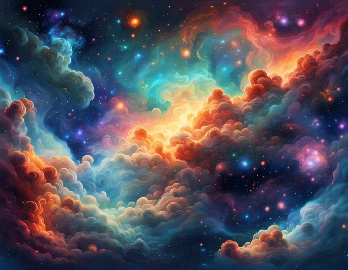 Surreal Cosmic Nebula in Oil Painting Style