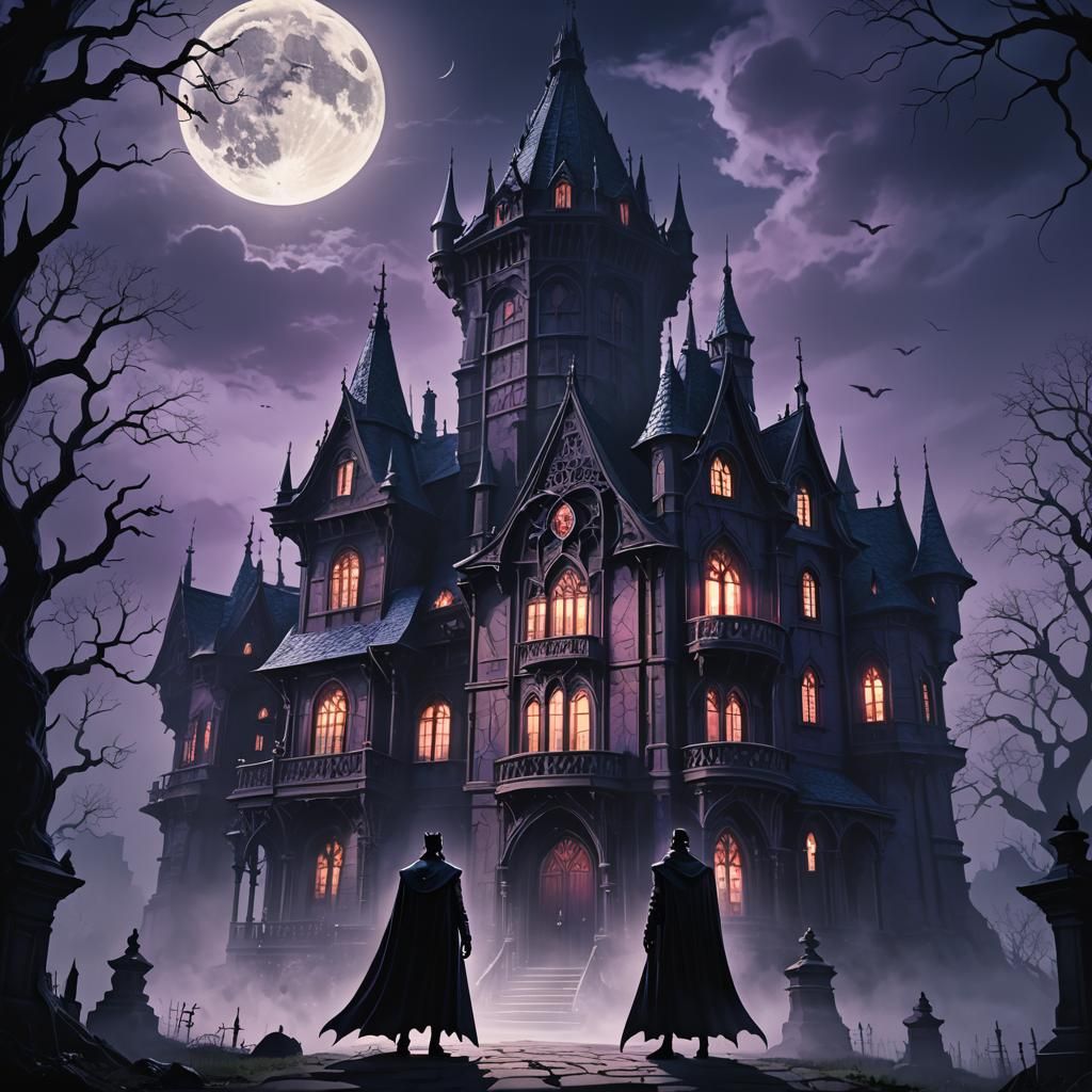 Dracula and the Horror House in Gothic Anime Art