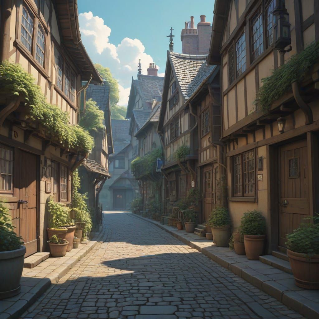 Tudor Streetscape in Vibrant Colors