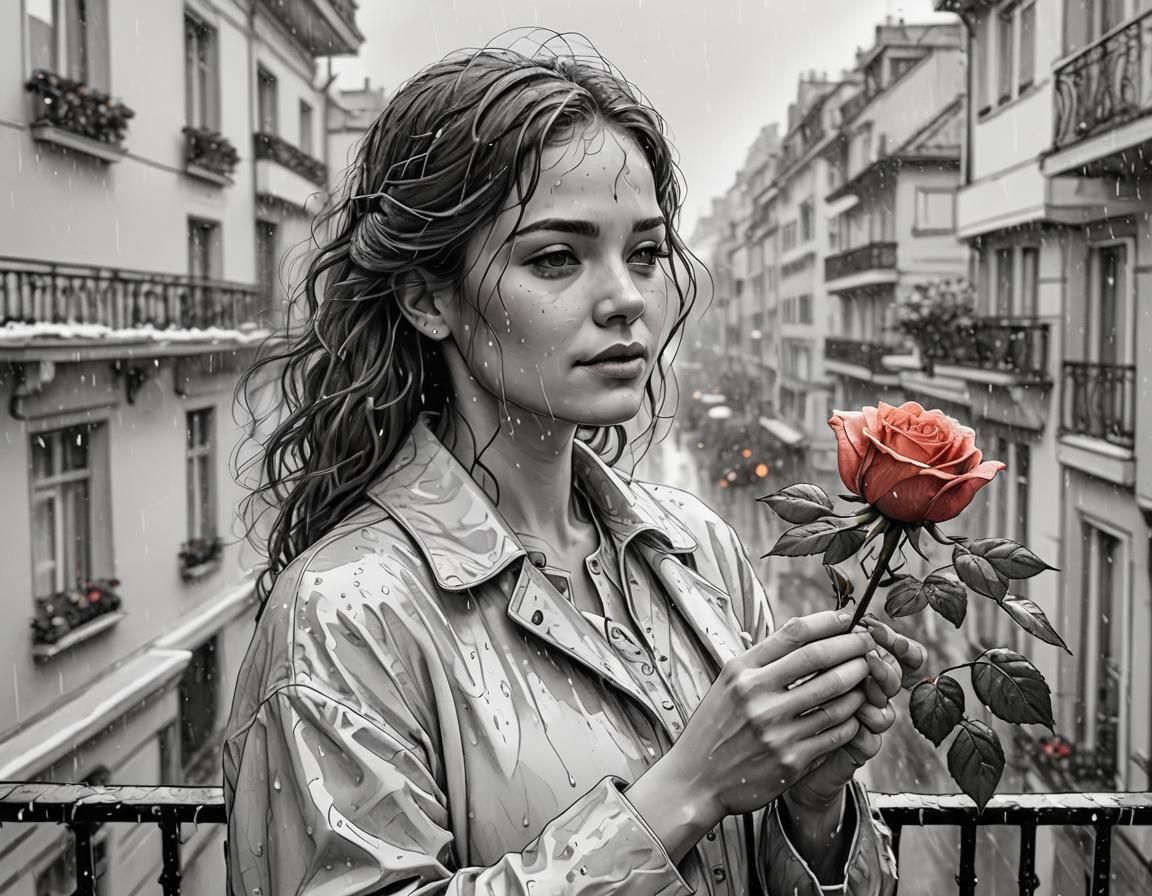 Rose in the rain