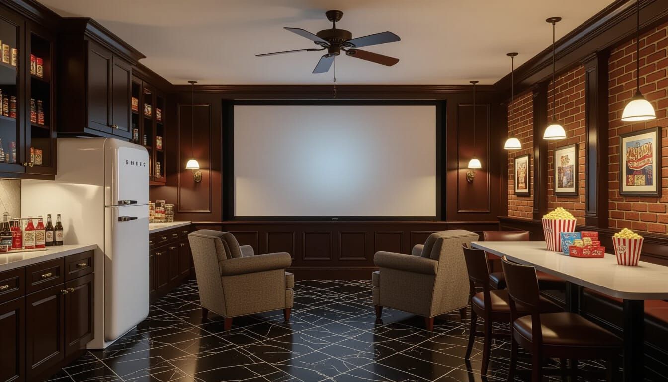 Victorian Movie Room with Cinema Screen and Bar
