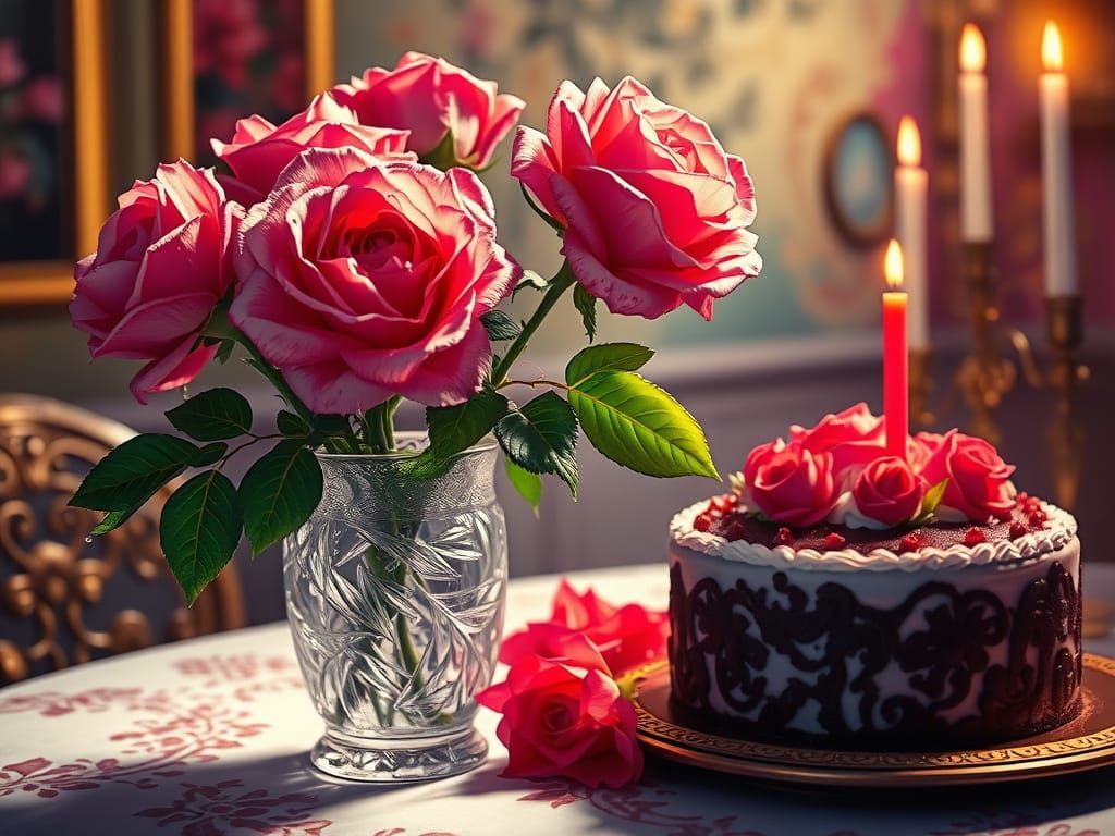 Hyperrealistic Roses in Crystal Vase