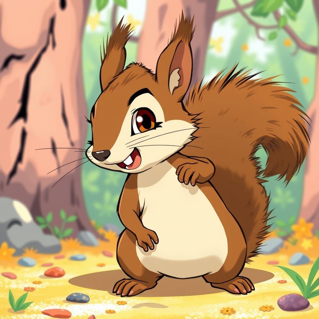 A Mischievous Squirrel trickster anime style