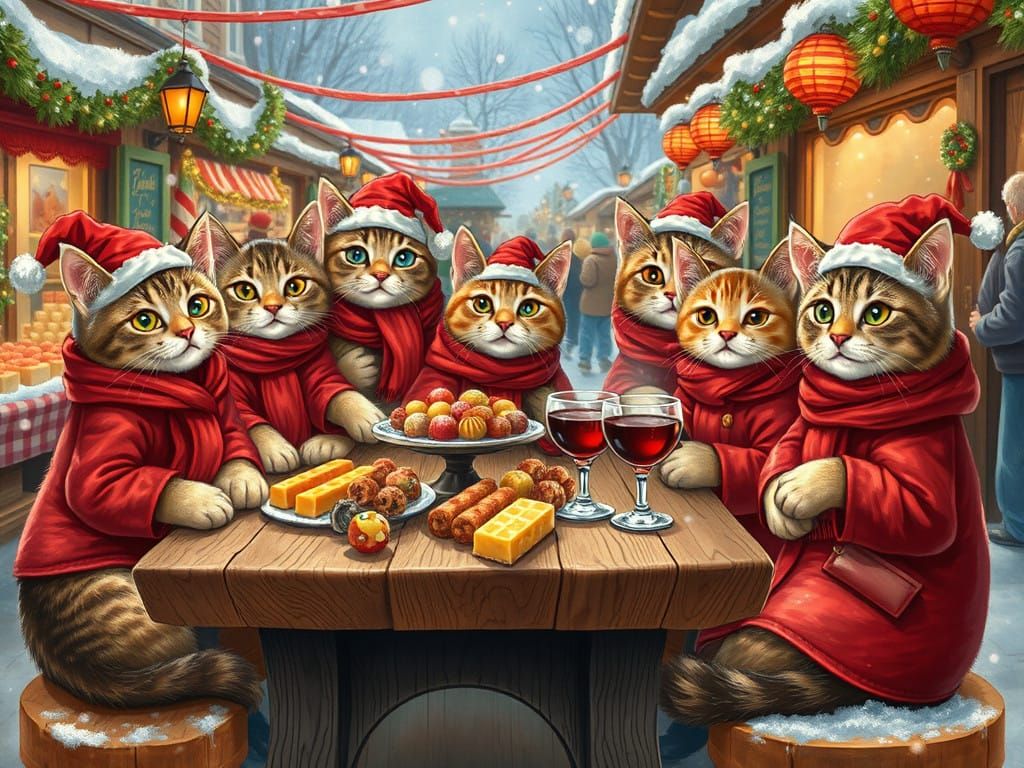 Feline Friends Gather at a Whimsical Winter Wonderland Chris...
